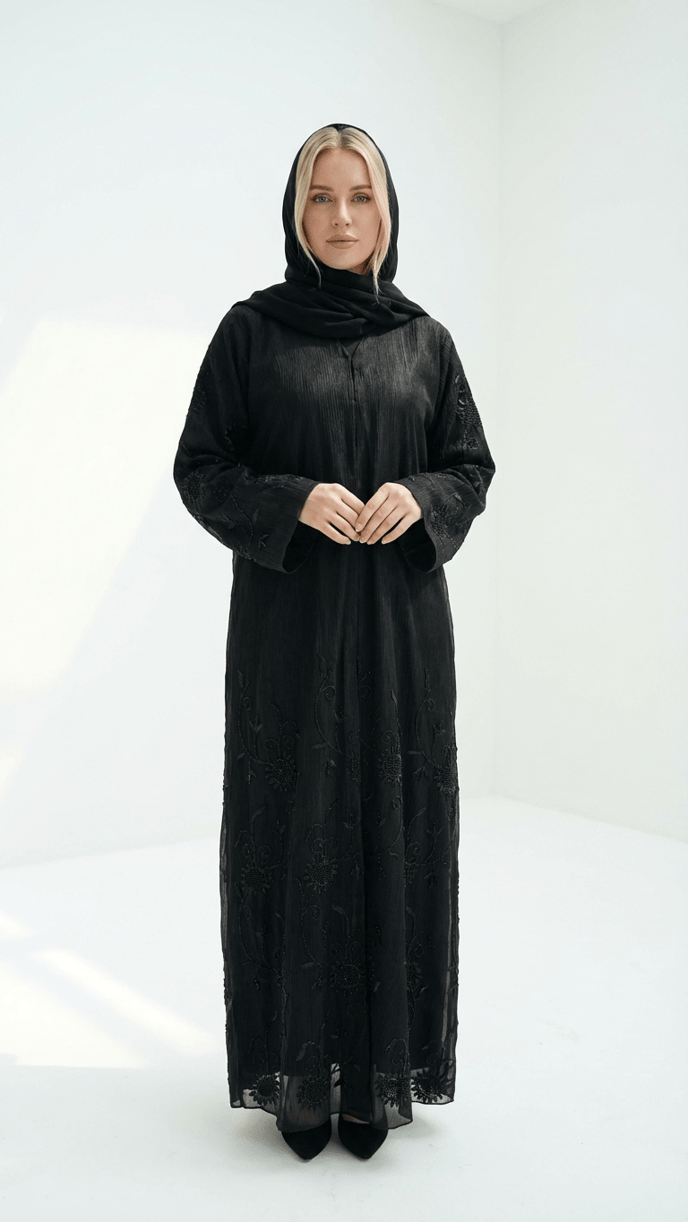 Black Abaya & Sheila Set | Exclusive Designer Modest Wear - Habib Bazar